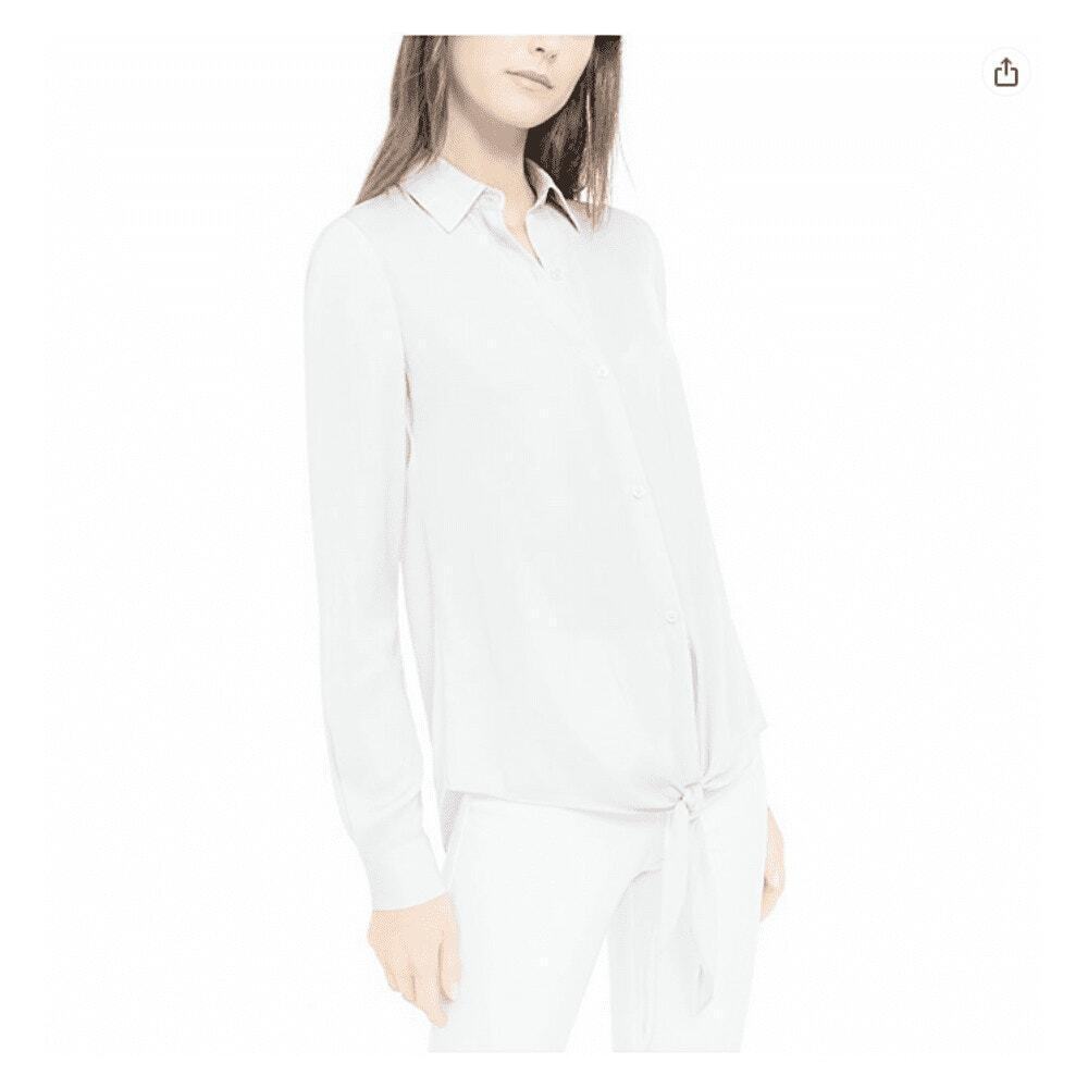 Michael Kors Women's Tie Front Hammered Satin Shirt in White Size XS NWT